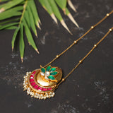 BlushEmerald Heritage Chain: Long chain with vibrant heritage hues of pink, green- Isha Collection