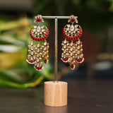 Red enamel with kundan -Jhumka