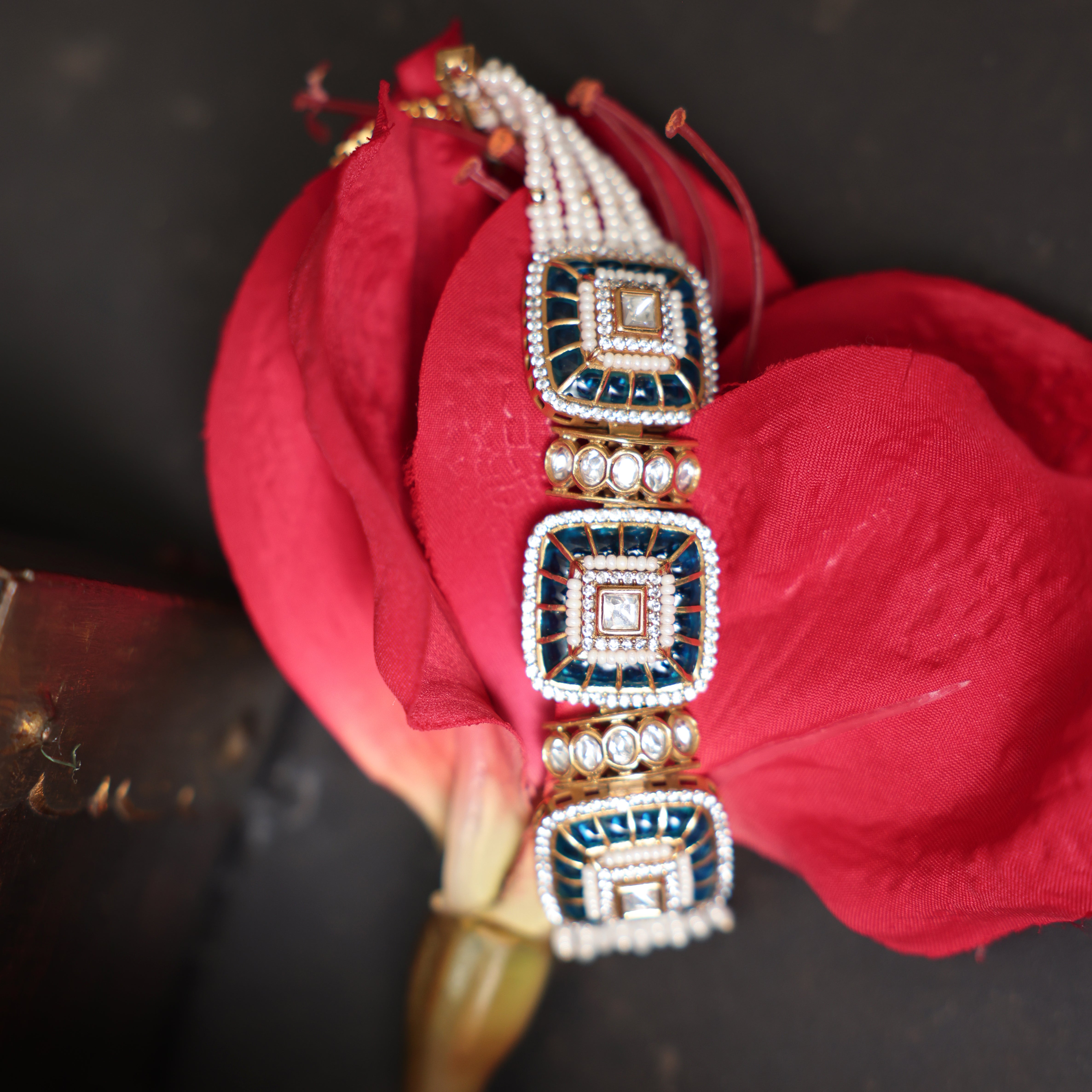 Imperial Kundan Heritage Bracelet with White Cultured Pearls