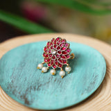 Royal Pink Blooming Flower Statement Ring