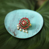 Royal Pink and Green Blooming Statement Ring