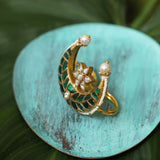 Emerald Green Crescent Pearl Ring : emerald-hued crescent ring- Finger Ring Collection