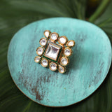 Heritage Square Majestic Gold Ring In Kundan