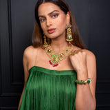Opulent Gold Mesh Necklace with Ruby Drop Cut Stones