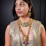 Turquoise Pendant  Gold Mesh Statement Necklace