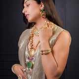 Turquoise Pendant  Gold Mesh Statement Necklace