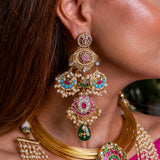Kundan & ruby kemp and turquise Drop Pearl Cocktail Statement Earrings