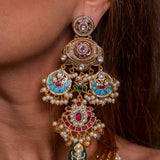 Kundan & ruby kemp and turquise Drop Pearl Cocktail Statement Earrings
