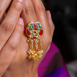 Long Chain Statement Finger Ring in Semi-Precious Stone