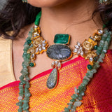 Labrodite and green Roublet pendant with kundan motifs Choker
