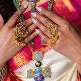 Long Chain Kundan Parrot Finger Ring