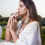 Ruby Crescent Pearl Ring: pink-hued crescent ring adorned with pearls and gold detailing - Finger Ring Collection