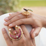 Royal Peacock Ring: Lustrous kundan ring with green charm - Ring Collection