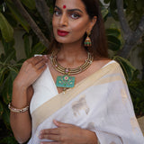 Gold Meena Work on Green Agate Hasli
