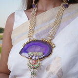 Stunning Purple agate pendant with Pealrs