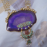 Stunning Purple agate pendant with Pealrs