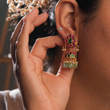 Majestic fusion earrings, Kundan Design with Green Semi-precious stone- Fiza Collection