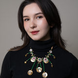 Meteor Shower: Emerald Threaded Necklace with Kundan & Stone-Studded Celestial Orbs" - Isaana Collection