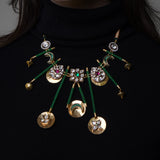 Meteor Shower: Emerald Threaded Necklace with Kundan & Stone-Studded Celestial Orbs" - Isaana Collection