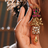 Majestic fusion earrings, Gold and Kundan Design with Gold Drop - Fiza Collection