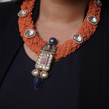 Coral Weave Kundan Necklace: Handwoven coral beads with Kundan - Isaana Collection