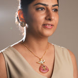 Pink Quartz and White Kundan and a stone-studded half moon chain and pendant