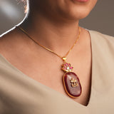 Deep Red and Pink Floral Kundan and stone studded chain and pendant