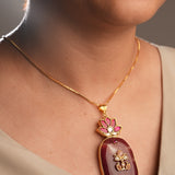 Deep Red and Pink Floral Kundan and stone studded chain and pendant