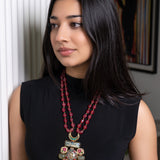 Royal Ruby Opulence: Ornate ruby beaded necklace - Isaana Collection