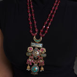 Royal Ruby Opulence: Ornate ruby beaded necklace - Isaana Collection