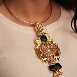 Heritage Hasli: Kundan design with semi-precious stone in black