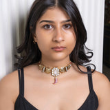 Zariya Heritage Choker: Modern regal choker with pink pendant - Isha Collection