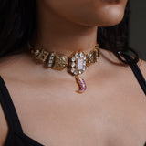 Zariya Heritage Choker: Modern regal choker with pink pendant - Isha Collection