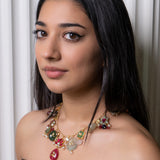 Regal Meenakari Gem: Colorful gemstone and kempstones enamel necklace - Isaana Collection