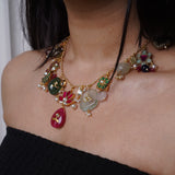 Regal Meenakari Gem: Colorful gemstone and kempstones enamel necklace - Isaana Collection