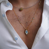 Fatima's hand Evil eye in gold chain with swaroski stones Silver