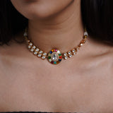 Aurora Gem Choker: Kundan choker with navratna stones vibrant accents in center- Isha Collection