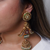 Statement Jhumka with fusion of pearls and kundan accents