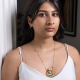 BlushEmerald Heritage Chain: Long chain with vibrant heritage hues of pink, green- Isha Collection