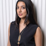 Subtle Luxe Chain :sleek and  lightweight chain  with green , red stones : Isha Collection