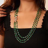 Tri-Stone Necklace with White Kundan Flower Motif