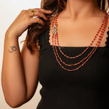 Tri-Stone Necklace with White Kundan Flower Motif