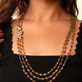 Tri-Stone Necklace with White Kundan Flower Motif