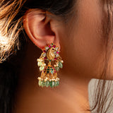 Majestic Jhumka with Kundan & Green Semi-precious stone Drop Design