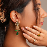 Majestic fusion earrings with beautiful l Emerald green Drop & Kundan Design- Fiza Collection