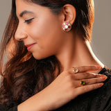 Signity glow White and Pink Kundan Shell Earrings