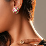 Signity glow White and Pink Kundan Shell Earrings
