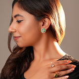 Signity glow Green Kundan and Pearl Shell Earrings
