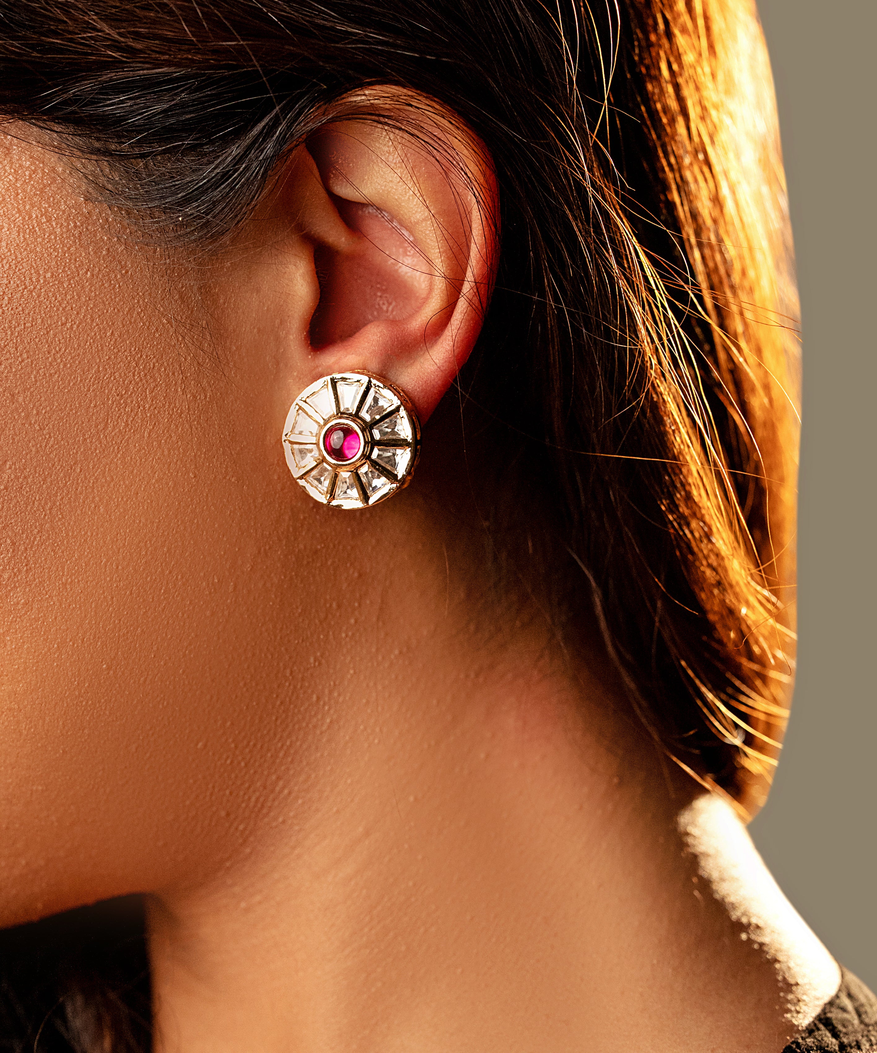 Signity glow White Kundan Shell Earrings