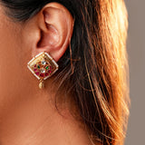 Majestic fusion earrings in Red with beautiful Kundan Design- Fiza Collection